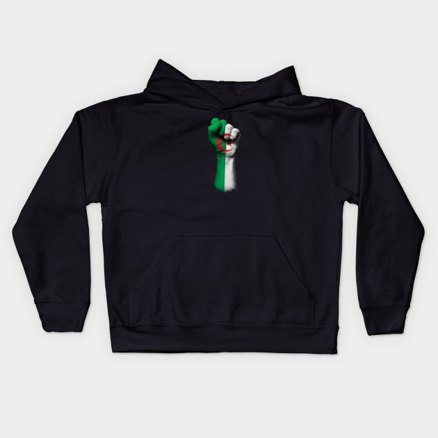 Flag of Algeria on a Raised Clenched Fist Kids Hoodie by jeffbartels